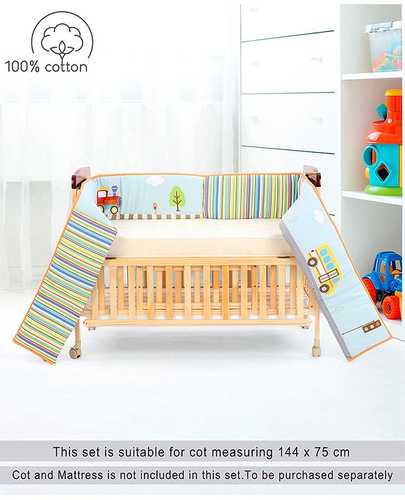Babyhug Premium Cotton Crib Bumper Large -Transport Theme (Cot not Included)