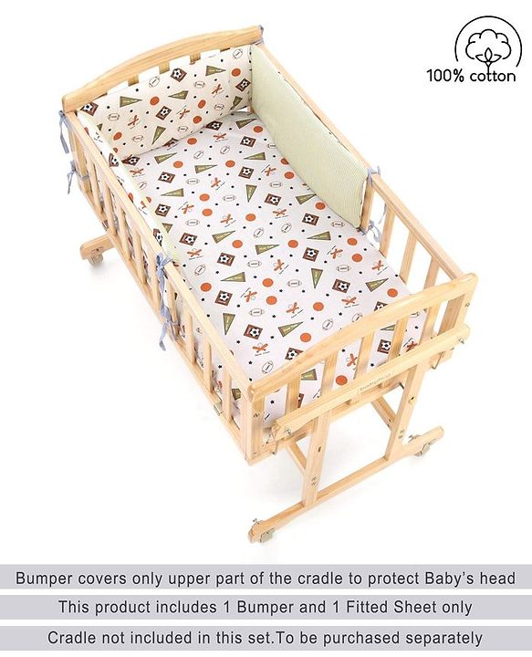 Babyhug Premium Cotton Head Support Bumper with Fitted Sheet for Cradle- Sports Theme