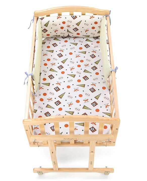 Babyhug Premium Cotton Head Support Bumper with Fitted Sheet for Cradle- Sports Theme