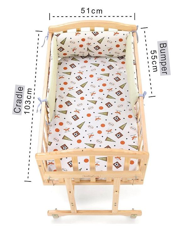 Babyhug Premium Cotton Head Support Bumper with Fitted Sheet for Cradle- Sports Theme