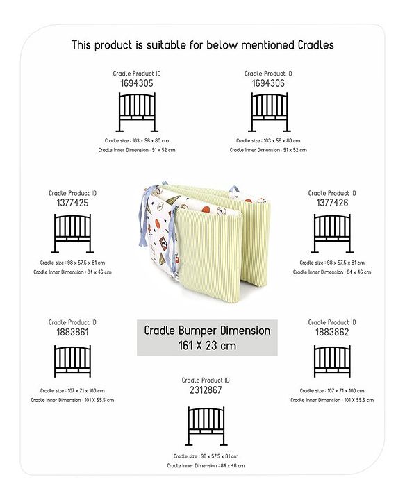 Babyhug Premium Cotton Head Support Bumper with Fitted Sheet for Cradle- Sports Theme