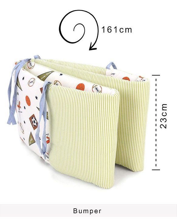 Babyhug Premium Cotton Head Support Bumper with Fitted Sheet for Cradle- Sports Theme