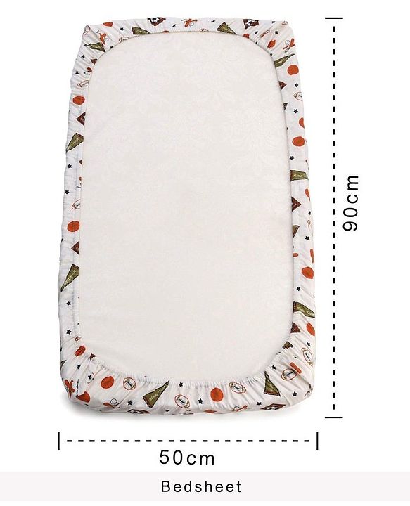 Babyhug Premium Cotton Head Support Bumper with Fitted Sheet for Cradle- Sports Theme