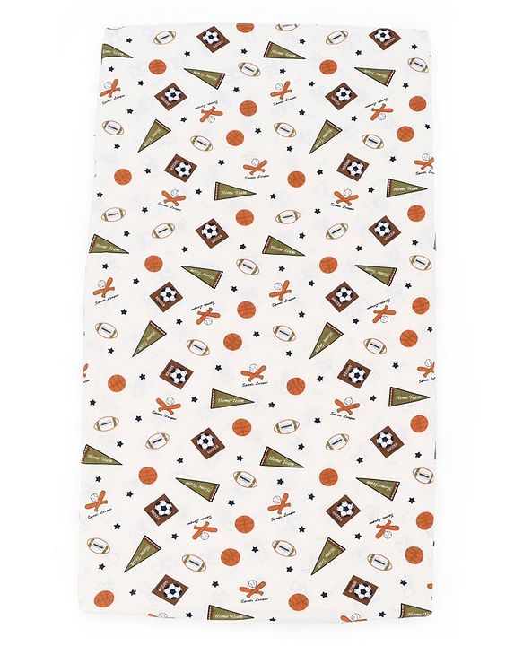 Babyhug Premium Cotton Head Support Bumper with Fitted Sheet for Cradle- Sports Theme