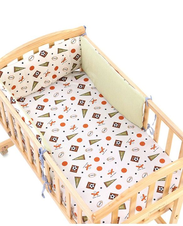 Babyhug Premium Cotton Head Support Bumper with Fitted Sheet for Cradle- Sports Theme