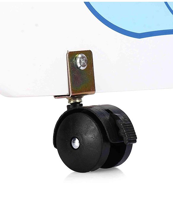 Babyhug Little Elephant Wooden Cradle with Wheels & Big Storage Drawers for Toys - Blue White| Balanced Swing| Mosquito Net| Swing Lock| Wheels with Lock| Easy to Assemble