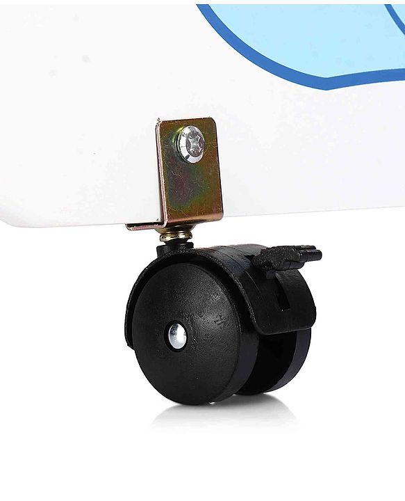 Babyhug Little Elephant Wooden Cradle with Wheels & Big Storage Drawers for Toys - Blue White| Balanced Swing| Mosquito Net| Swing Lock| Wheels with Lock| Easy to Assemble