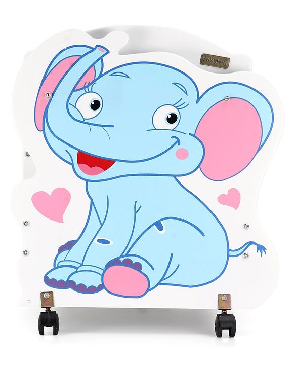 Babyhug Little Elephant Wooden Cradle with Wheels & Big Storage Drawers for Toys - Blue White| Balanced Swing| Mosquito Net| Swing Lock| Wheels with Lock| Easy to Assemble