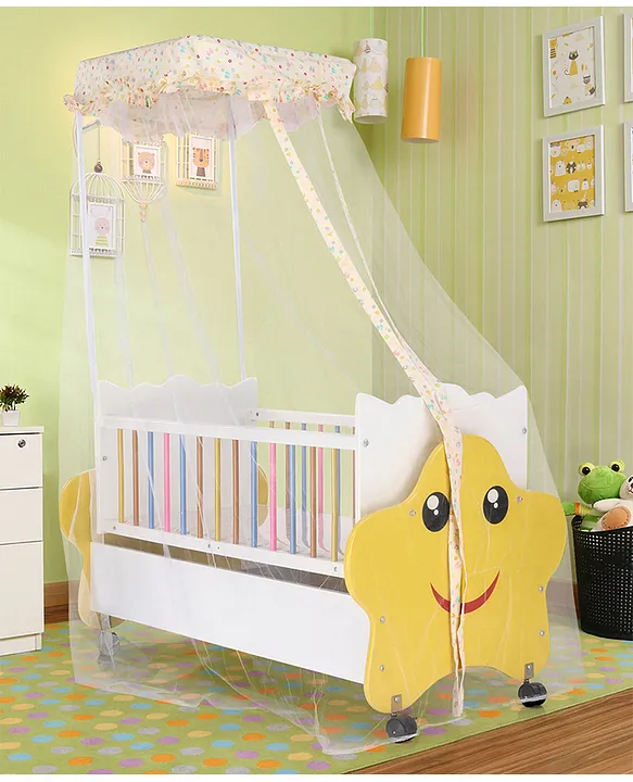 Babyhug Lucky Star Wooden Cradle with Wheel Big Storage Drawers For Toys Yellow White Online in India Buy at Best Price from FirstCry 3271475