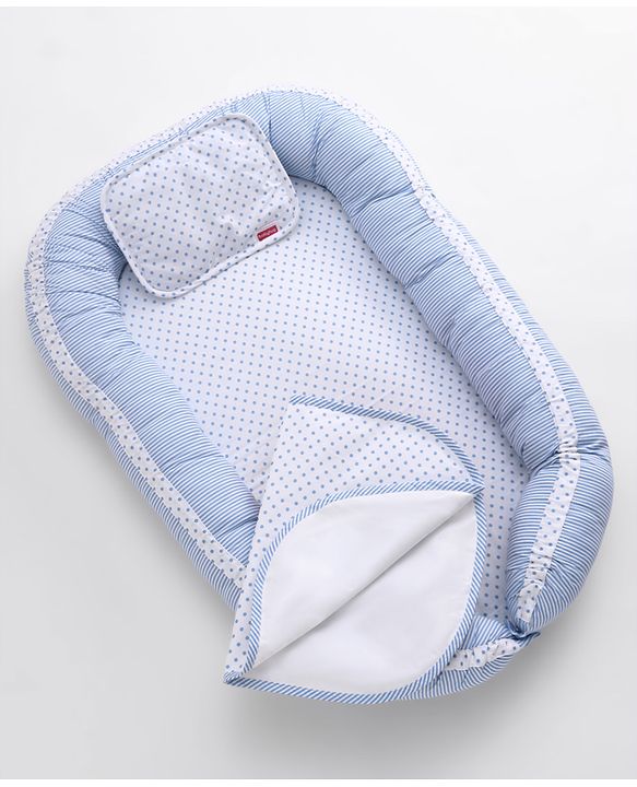 Babyhug Premium Baby Nest 3 Piece Gadda Set Polka Dots Print - Light Blue