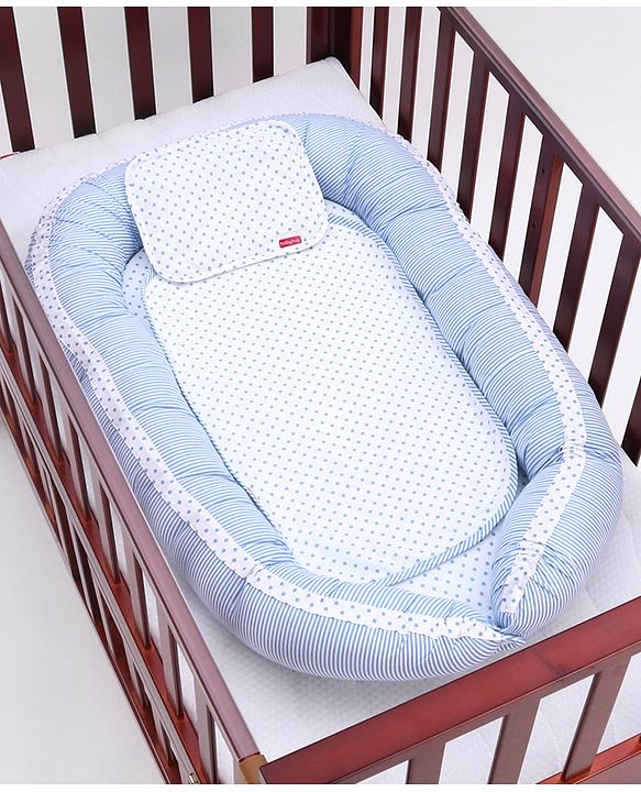 Babyhug Premium Baby Nest 3 Piece Gadda Set Polka Dots Print - Light Blue
