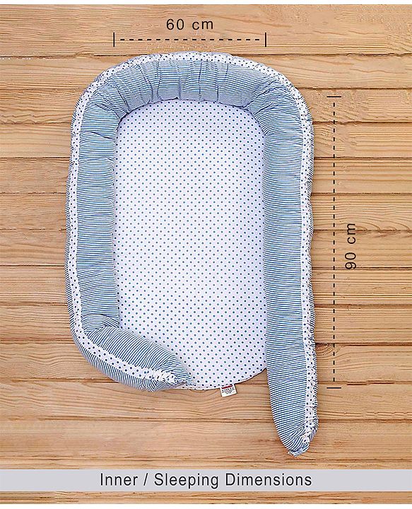 Babyhug Premium Baby Nest 3 Piece Gadda Set Polka Dots Print - Light Blue