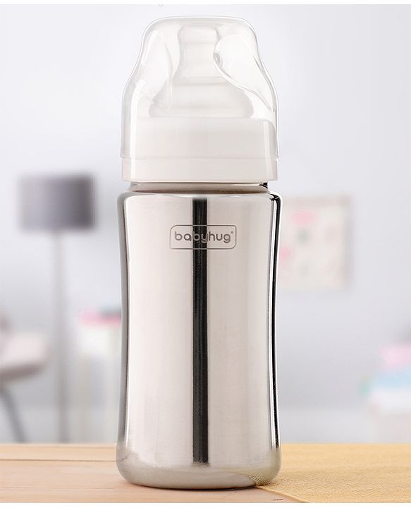 Babyhug  Stainless Steel Feeding Bottle with Leak-Proof Cap & Silicone Nipple  300 ml | BPA Free| Durable| Milk Feeding | 304 Grade | Newborn
