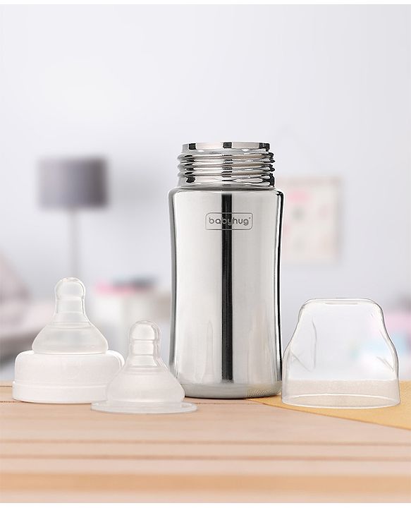 Babyhug  Stainless Steel Feeding Bottle with Leak-Proof Cap & Silicone Nipple  300 ml | BPA Free| Durable| Milk Feeding | 304 Grade | Newborn
