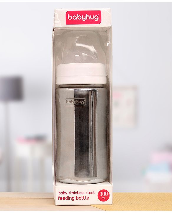 Babyhug  Stainless Steel Feeding Bottle with Leak-Proof Cap & Silicone Nipple  300 ml | BPA Free| Durable| Milk Feeding | 304 Grade | Newborn