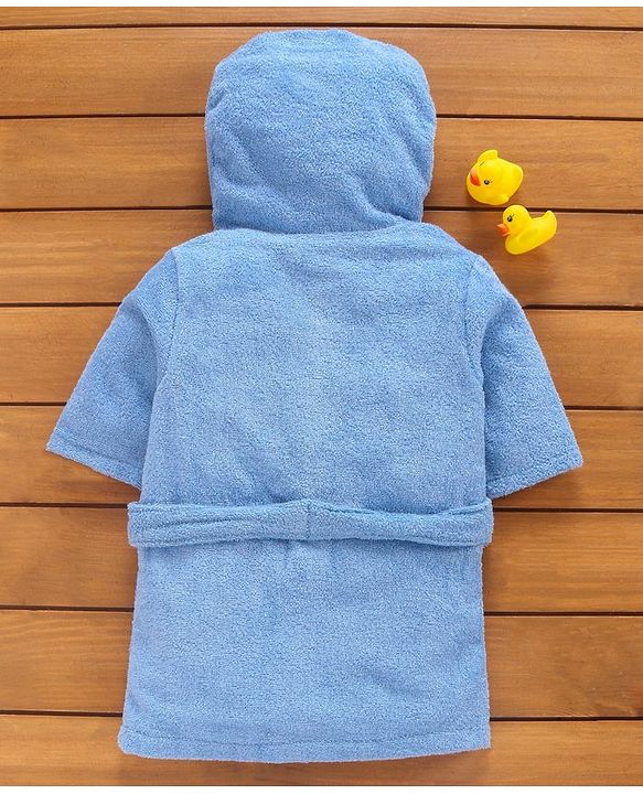 Babyhug Hooded Bathrobe Prince Embroidery - Blue