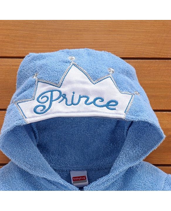 Babyhug Hooded Bathrobe Prince Embroidery - Blue