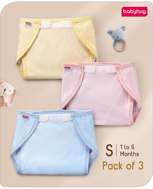 Babyhug Waterproof Nappy Small Size Set of 3 - Yellow Pink Blue