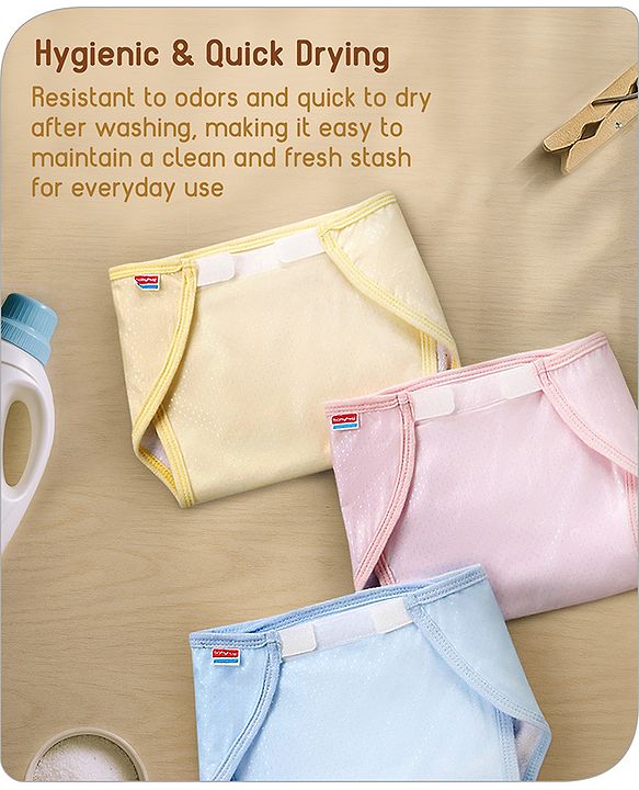 Babyhug Waterproof Nappy Small Size Set of 3 - Yellow Pink Blue