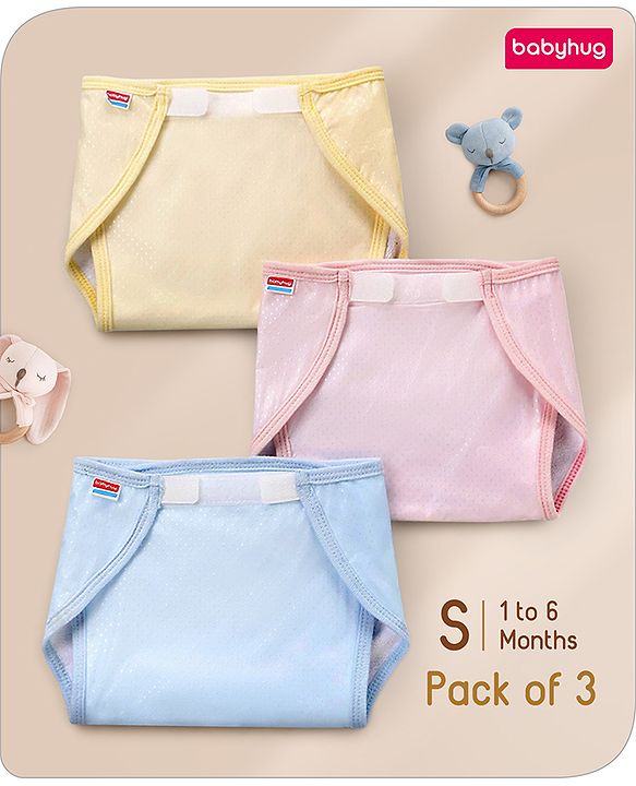 Babyhug Waterproof Nappy Small  Size Set of 3 - Yellow Pink Blue