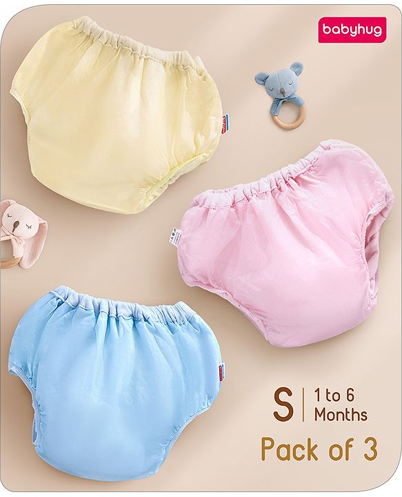 Babyhug Waterproof Nappy With Elastic Small Set of 3 - Pink Blue Yellow