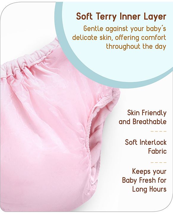 Babyhug Waterproof Nappy With Elastic Small Set of 3 - Pink Blue Yellow