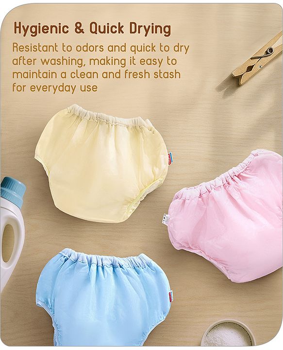 Babyhug Waterproof Nappy With Elastic Small Set of 3 - Pink Blue Yellow