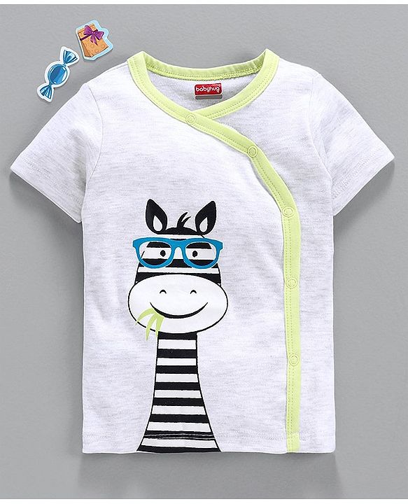 Babyhug Half Sleeves Front Open Vest Giraffe Print - Grey Green