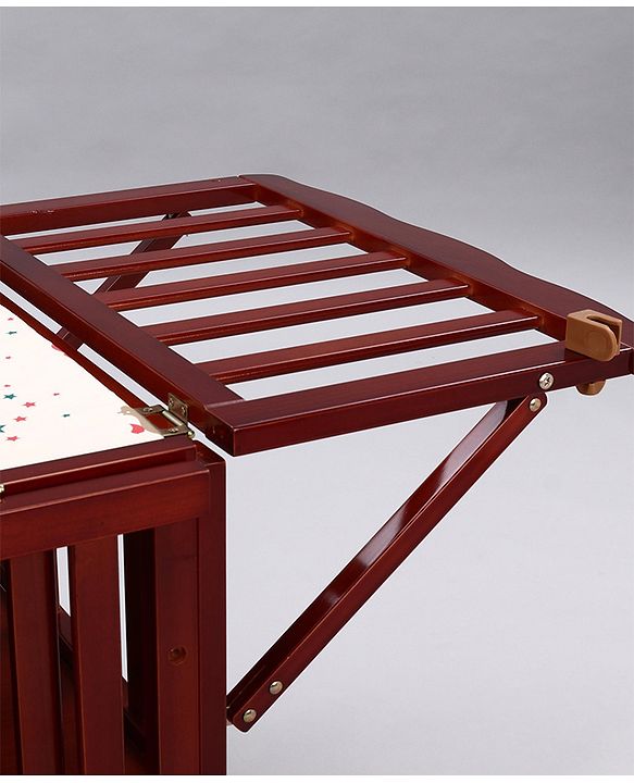 Babyhug Montana Wooden Cot Cum Rocker with Mosquito Net - Cherry Red| Wheels with Lock| Storage Space| Adjustable Height| Openable Side Rail| Foldable Headboard| Attach to Parent Bed| Convert to Study Table