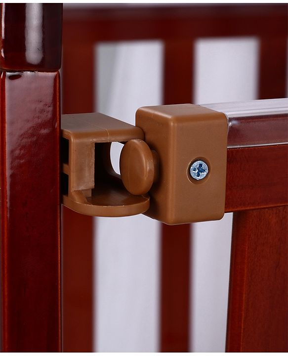 Babyhug Montana Wooden Cot Cum Rocker with Mosquito Net - Cherry Red| Wheels with Lock| Storage Space| Adjustable Height| Openable Side Rail| Foldable Headboard| Attach to Parent Bed| Convert to Study Table