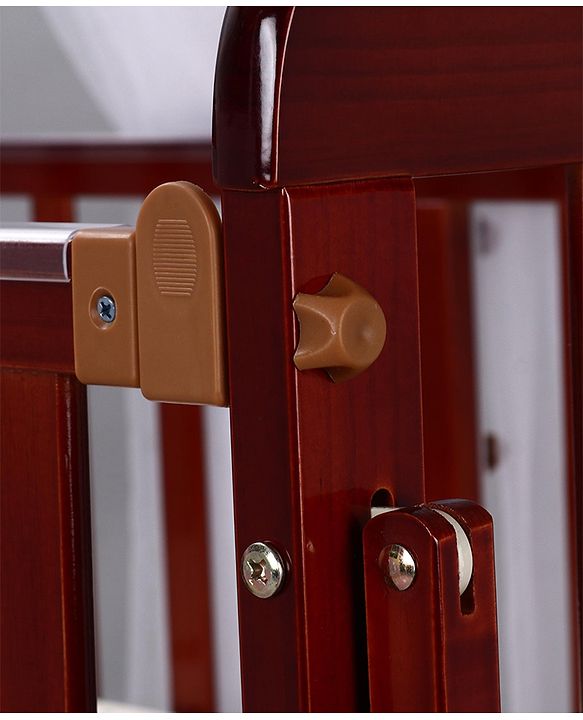 Babyhug Montana Wooden Cot Cum Rocker with Mosquito Net - Cherry Red| Wheels with Lock| Storage Space| Adjustable Height| Openable Side Rail| Foldable Headboard| Attach to Parent Bed| Convert to Study Table