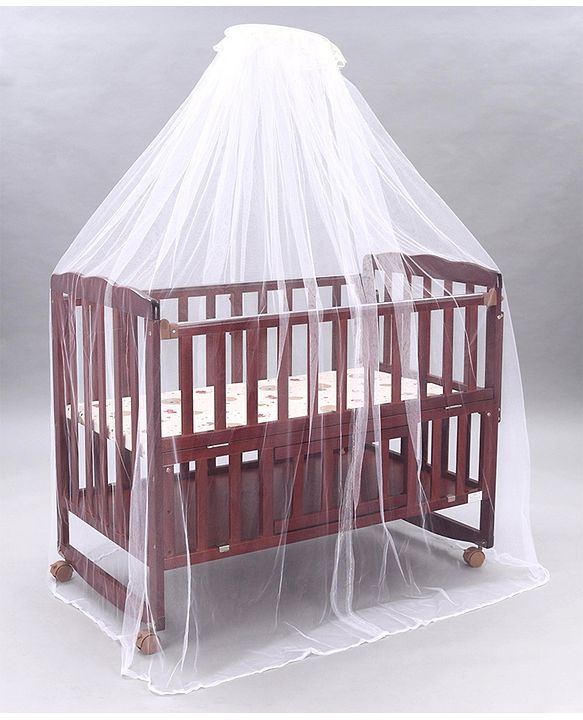 Babyhug Montana Wooden Cot Cum Rocker with Mosquito Net - Cherry Red| Wheels with Lock| Storage Space| Adjustable Height| Openable Side Rail| Foldable Headboard| Attach to Parent Bed| Convert to Study Table