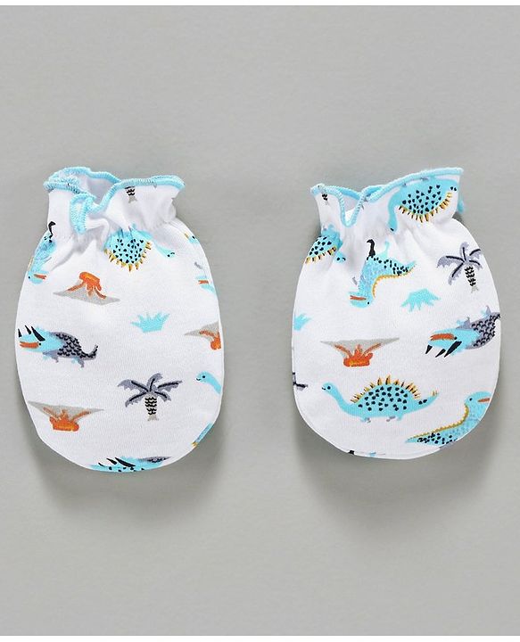 Babyhug 100% Cotton Mittens & Booties Set Animal Print - Blue