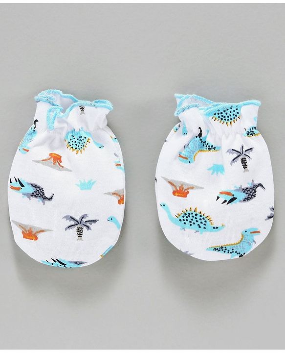 Babyhug 100% Cotton Mittens & Booties Set Animal Print - Blue