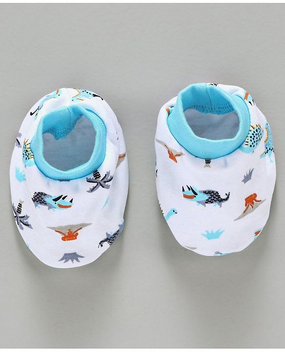 Babyhug 100% Cotton Mittens & Booties Set Animal Print - Blue