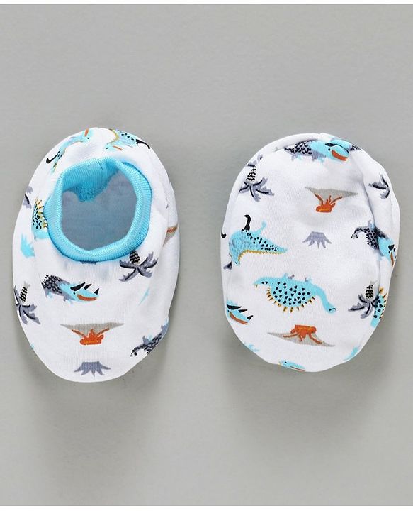 Babyhug 100% Cotton Mittens & Booties Set Animal Print - Blue