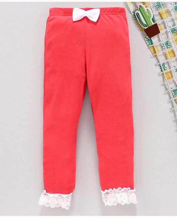 Babyhug Full Length Leggings with Lace Detail - Coral