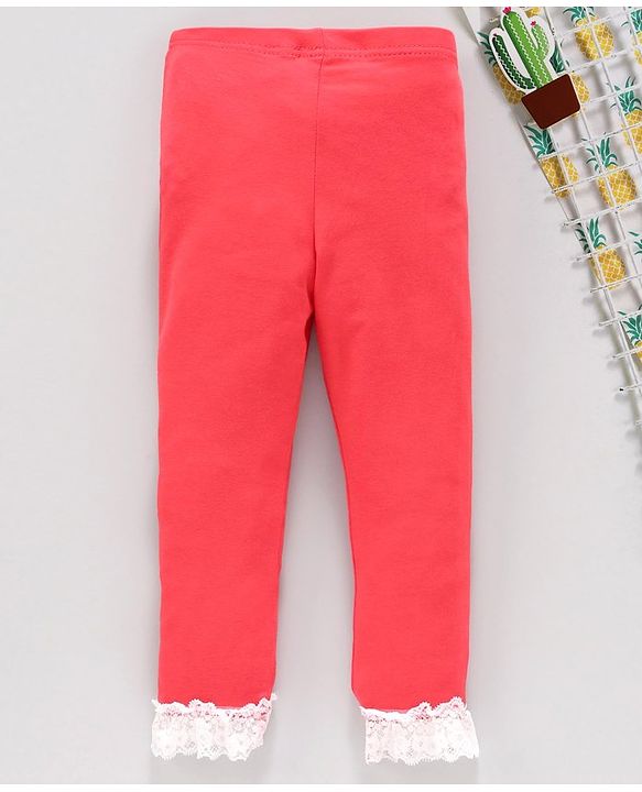 Babyhug Full Length Leggings with Lace Detail - Coral