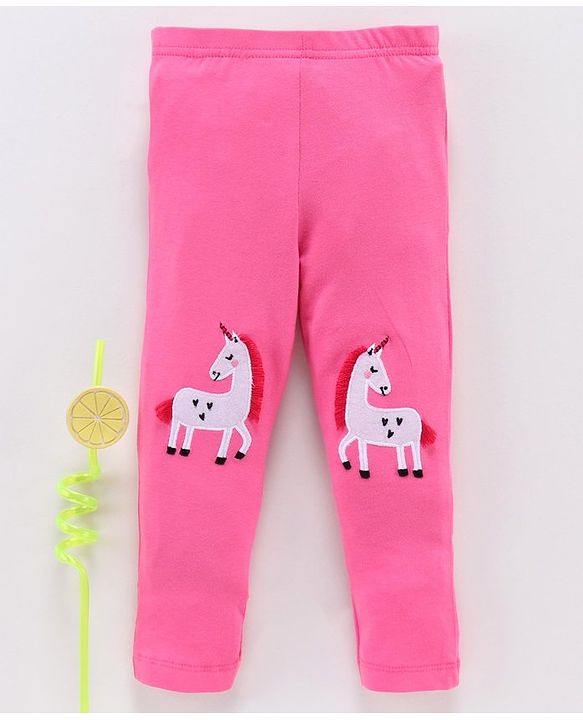 Babyhug Full Length Leggings Unicorn Embroidered - Pink