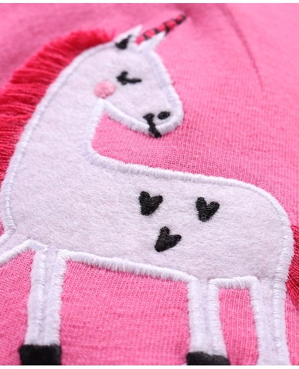 Babyhug Full Length Leggings Unicorn Embroidered - Pink