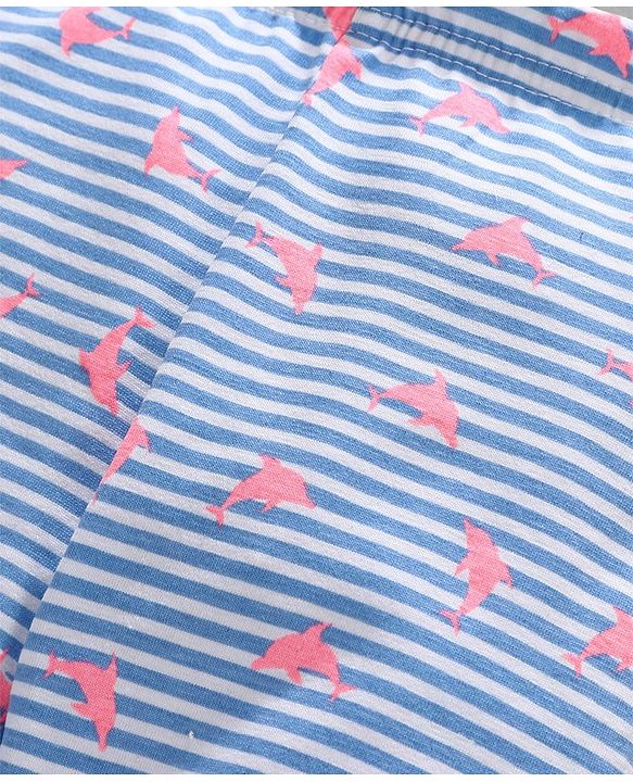 Babyhug Full Length Stripe Leggings Dolphin Print - White Blue