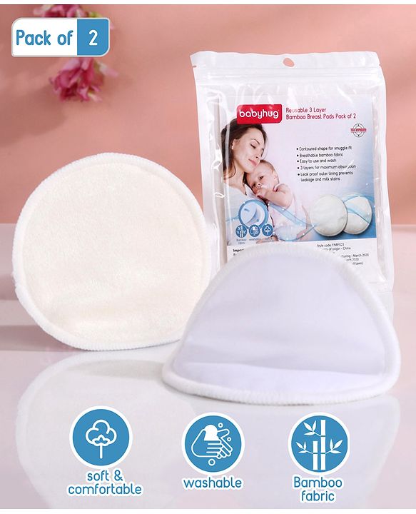 Babyhug Reusable 3 Layer Bamboo Breast Pads - Pack of 2