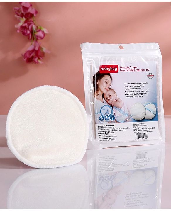 Babyhug Reusable 3 Layer Bamboo Breast Pads - Pack of 2