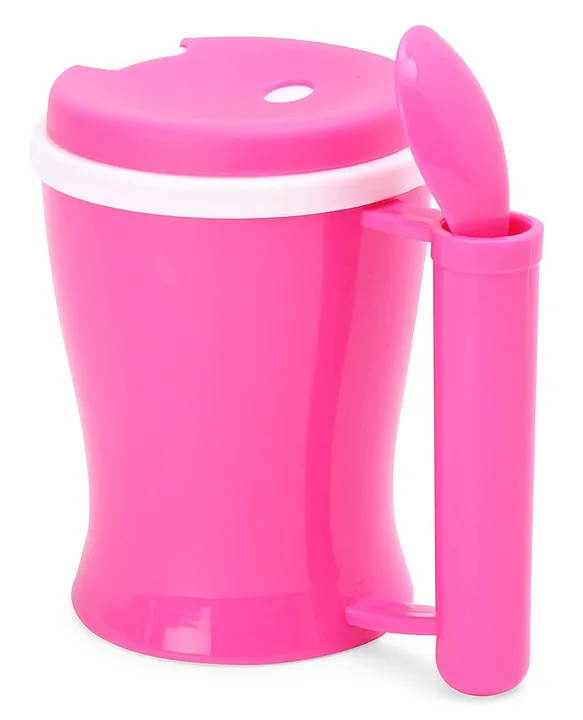 Baby Polypropylene Cup with Spoon & Holder Pink - 350 ml