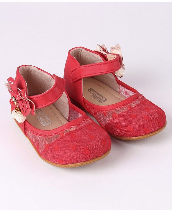 Cute Walk by Babyhug Party Wear Belly Shoes Bow Appliques - Red