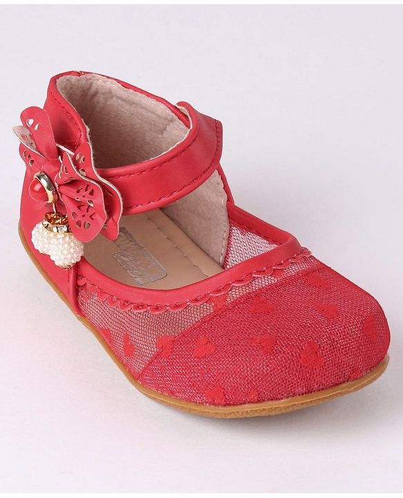 Cute Walk by Babyhug Party Wear Belly Shoes Bow Appliques - Red