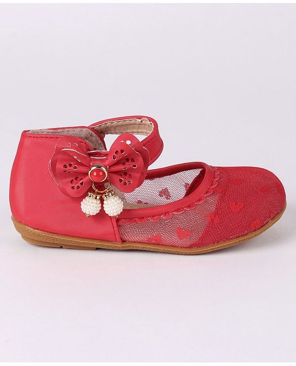 Cute Walk by Babyhug Party Wear Belly Shoes Bow Appliques - Red