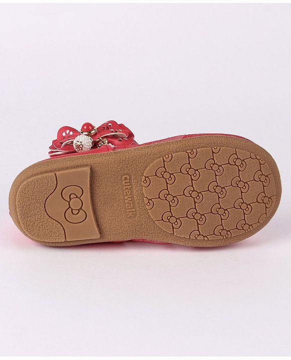 Cute Walk by Babyhug Party Wear Belly Shoes Bow Appliques - Red