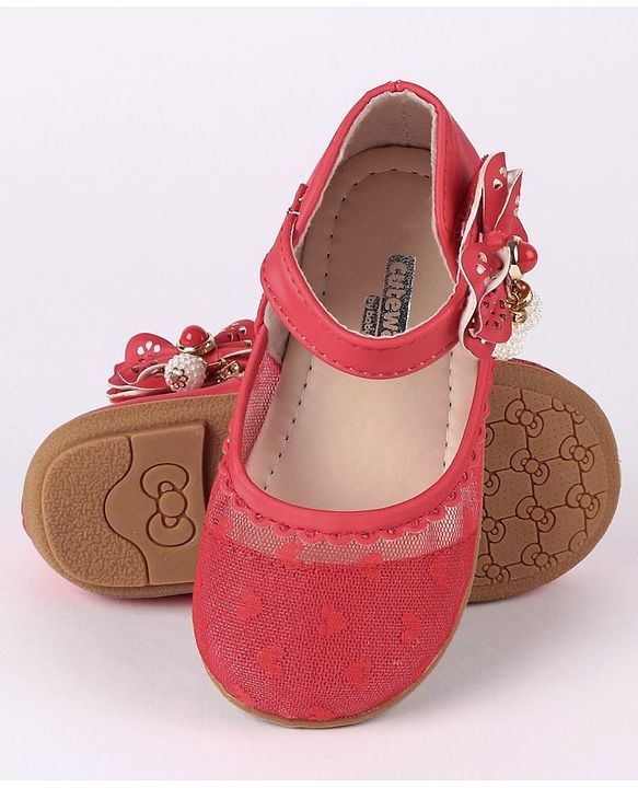 Cute Walk by Babyhug Party Wear Belly Shoes Bow Appliques - Red