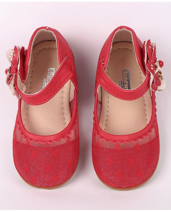 Cute Walk by Babyhug Party Wear Belly Shoes Bow Appliques - Red